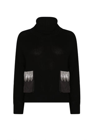 Black Embellished Pocket Sweater