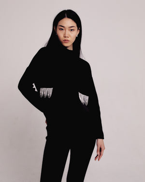Black Embellished Pocket Sweater