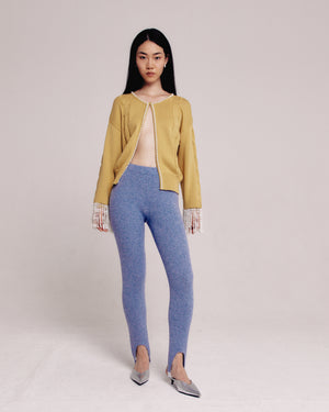 Chartreuse Pearl Lined Cable Knit Cardigan