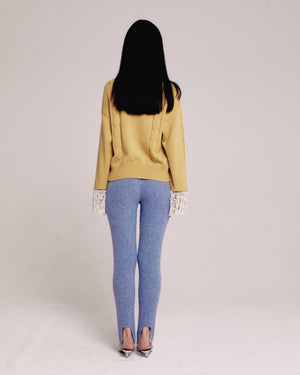 Chartreuse Pearl Lined Cable Knit Cardigan