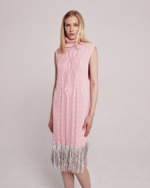Pink Crystal Embellished Sleeveless Dress