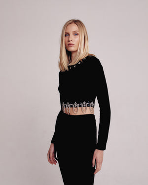 Black Cropped Backless Embellished Top
