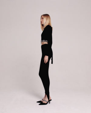 Black Cropped Backless Embellished Top