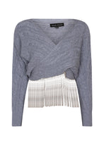 Load image into Gallery viewer, Grey Cropped Embellished Sweater
