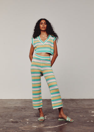 Cream, Green, Yellow & Pink Crochet Pants