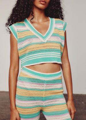 Cream, Green, Yellow & Pink Crochet Pants