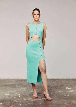 Green Ribbed Cutout Knit Dress