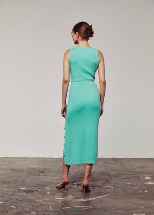 Green Ribbed Cutout Knit Dress