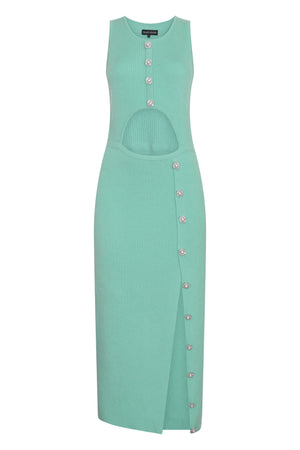 Green Ribbed Cutout Knit Dress