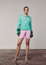Load image into Gallery viewer, Green High Neck Cardigan with Rex Chinchilla Cuffs
