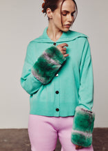 Load image into Gallery viewer, Green High Neck Cardigan with Rex Chinchilla Cuffs
