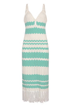 Load image into Gallery viewer, Cream &amp; Green Colour Block Fringe Dress
