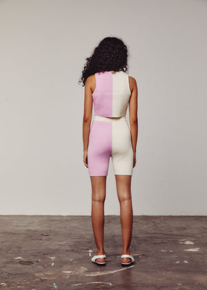 Cream & Pink Colour Block Biker Shorts