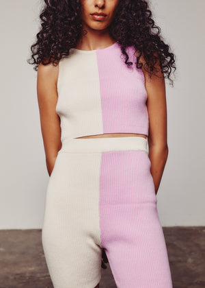 Cream & Pink Colour Block Biker Shorts