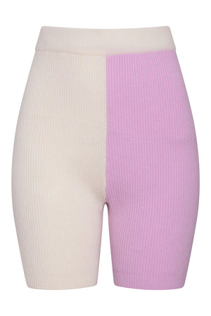 Cream & Pink Colour Block Biker Shorts