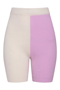 Cream & Pink Colour Block Biker Shorts