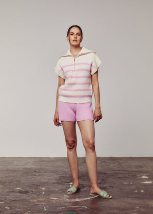 Cream & Pink Sleeveless Sweatshirt