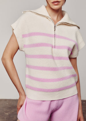 Cream & Pink Sleeveless Sweatshirt