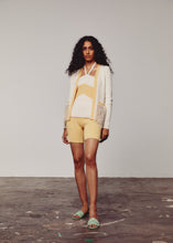 Load image into Gallery viewer, Cream &amp; Yellow Colour Block Cardigan with Fox Fur Pockets
