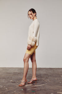 Cream Classic Sweater with Fox Fur Cuffs