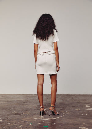 Cream Ribbed Embellished Skirt
