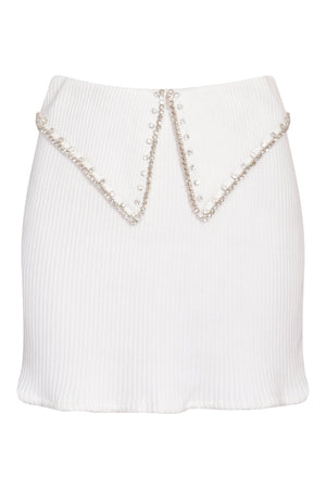Cream Ribbed Embellished Skirt