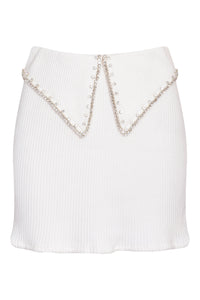 Cream Ribbed Embellished Skirt