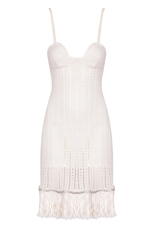 Cream Crochet Embellished Dress