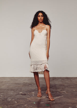Cream Crochet Embellished Dress