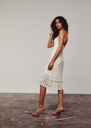 Cream Crochet Embellished Dress