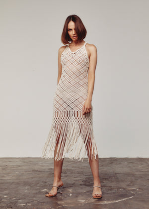 Cream Macrame Embellished Dress