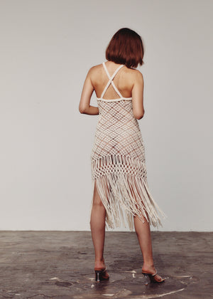 Cream Macrame Embellished Dress
