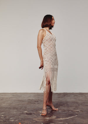 Cream Macrame Embellished Dress