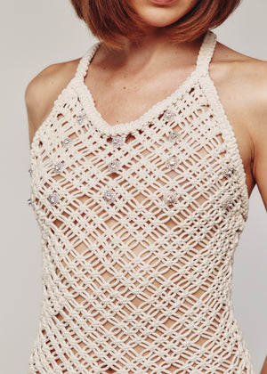 Cream Macrame Embellished Dress