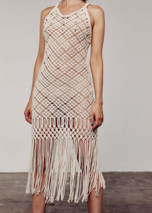 Cream Macrame Embellished Dress