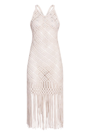 Cream Macrame Embellished Dress