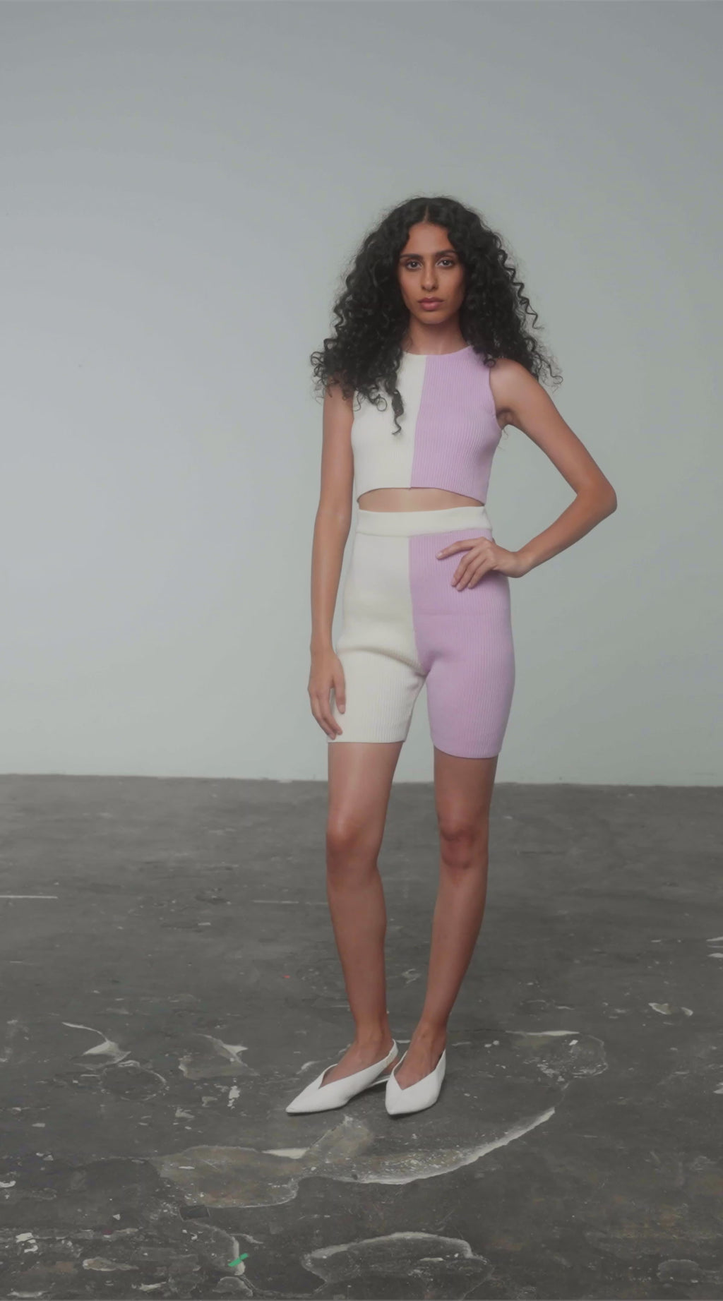 Cream & Pink Colour Block Crop top