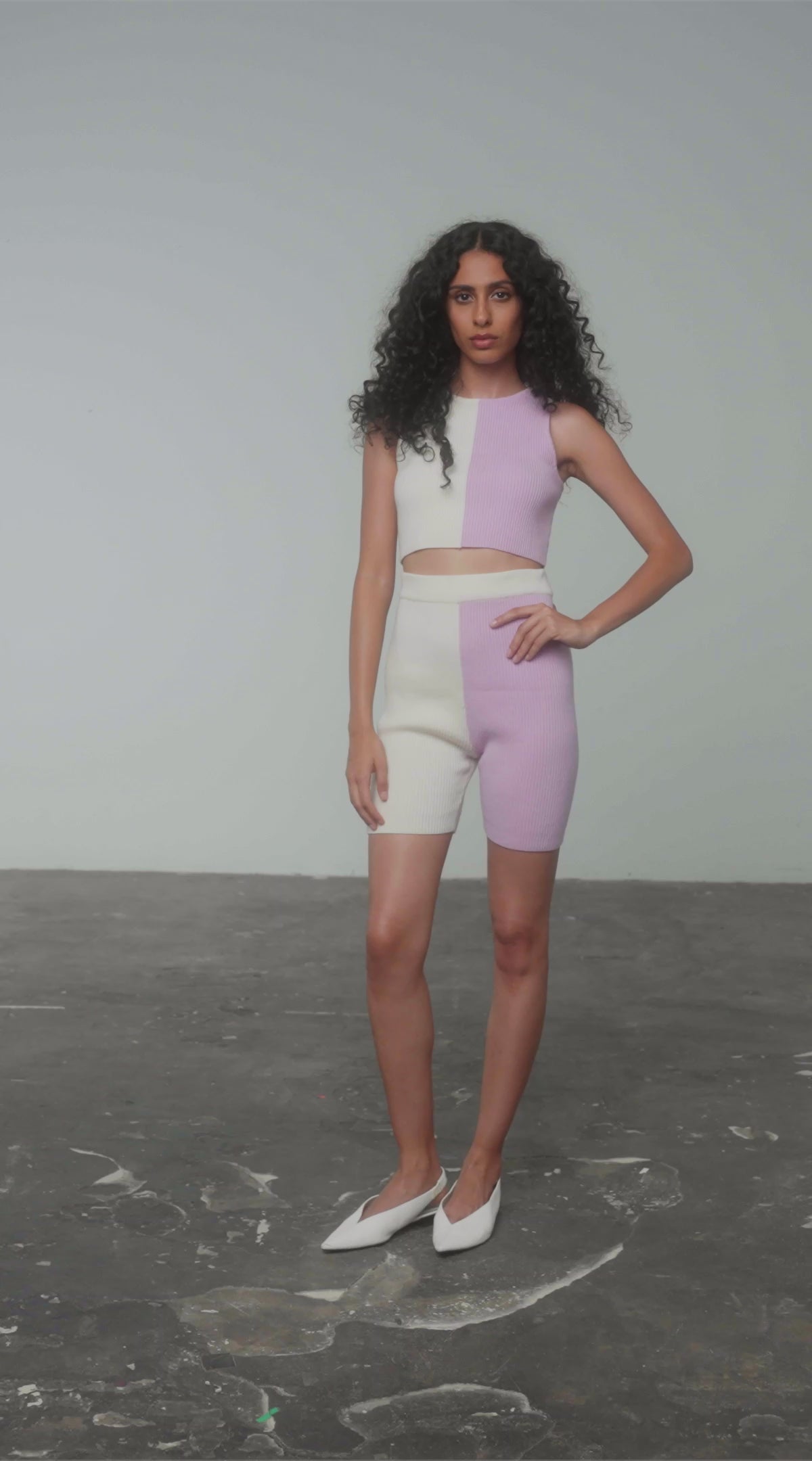 Cream & Pink Colour Block Crop top