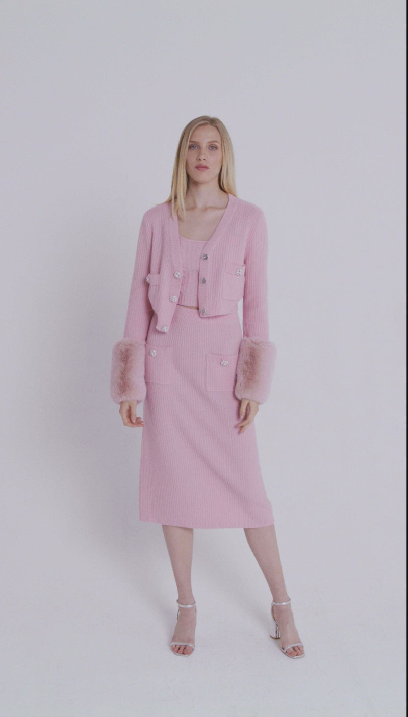Pink Embellished Jacquard Skirt