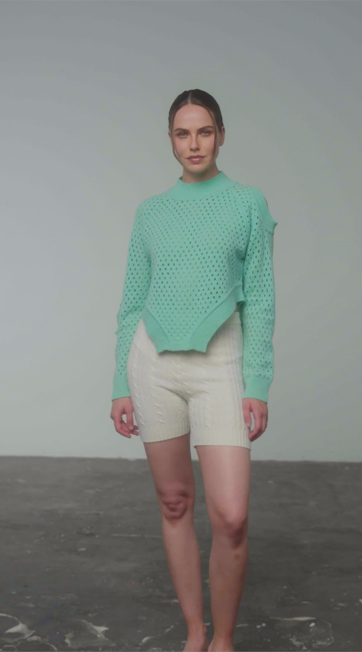 Cream Cable Knit Biker Shorts