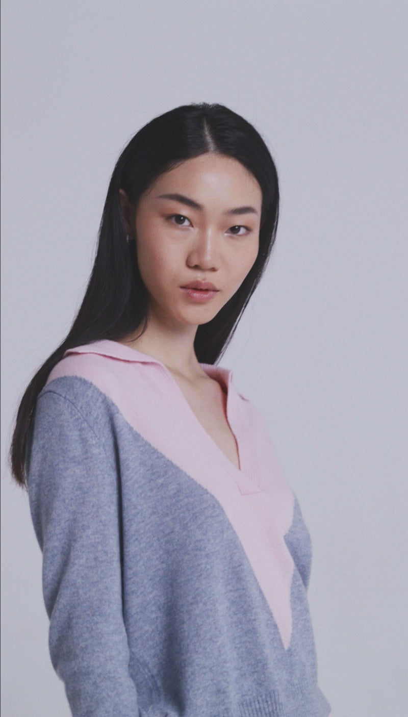Colour Block Deep V Sweatshirt With Shearling Cuffs