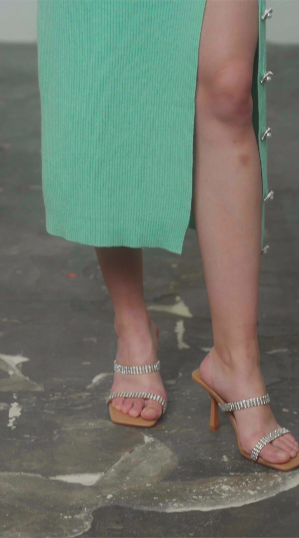 Green Ribbed Cutout Knit Dress